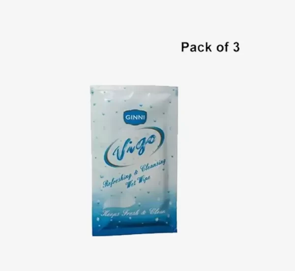 Ginni Vigo Refreshing & Cleansing Wet Wipe Single Sachet Men Women Hand Face Tissues Alcohol Free (50 Pieces)(Pack of 3)